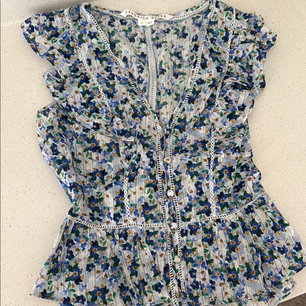 Veronica Beard Flutter Floral Blouse 100% Cotton